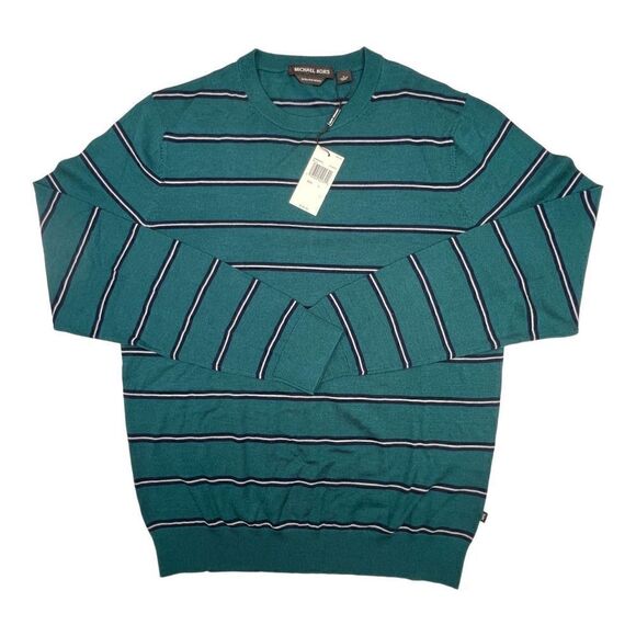 New Michael Kors Men US L Green Sweatshirt Striped Crew Neck Pullover  $128 - Picture 3 of 8